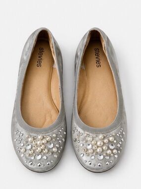 Stevies Silver Pearl & Crystal Embellished Flats